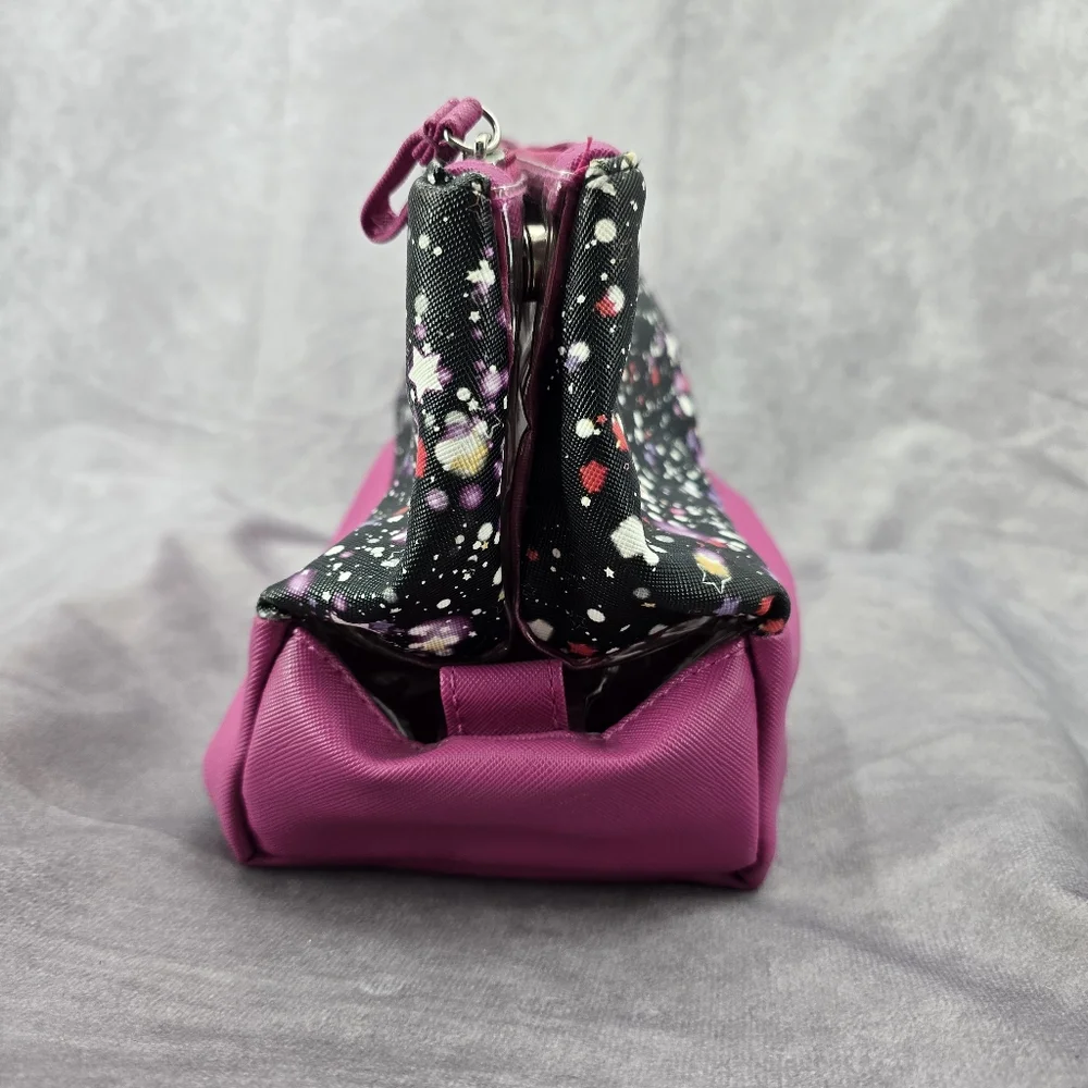 Tahari Purple Star Double Zipper Toiletries Snap‎ Makeup Cosmetics Bag
